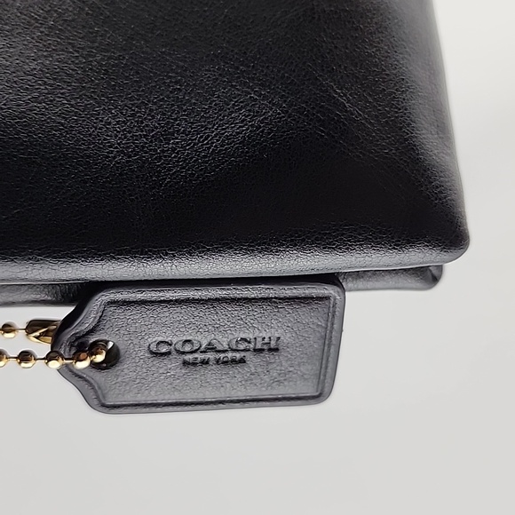 COACH Black Leather Wristlet Wallet Dual Zipper Gold Tone Hardware - Picture 6 of 16